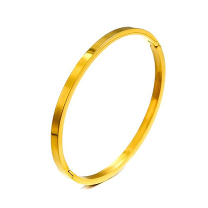 Gold Bangle for Women - 18K Gold Plated Stainless Steel Love Friendship Crystal Bracelets with Cubic Zirconia - color: 3mm bangle - gold