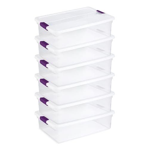 Sterilite 6-Pack 32 Quart ClearView Latch Box, Stackable Organizer Bins with Latching Lids - Clear Plastic Organization Containers for Closet, Bedroom, Shelving Units and Everyday Home Storage - size: 6 Pack, style: 32 Quart