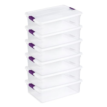 Sterilite 6-Pack 32 Quart ClearView Latch Box, Stackable Organizer Bins with Latching Lids - Clear Plastic Organization Containers for Closet, Bedroom, Shelving Units and Everyday Home Storage - size: 6 Pack, style: 32 Quart