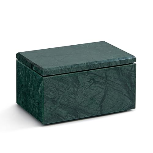 Natural Marble Storage Box with Lid, Rectangular Stone Organizer Box for Jewelry, Cotton Swabs, Makeup, 5.9x3.9x3.1 Inch Luxury Home Decor Marble Keepsake Box (Green) - color: Green