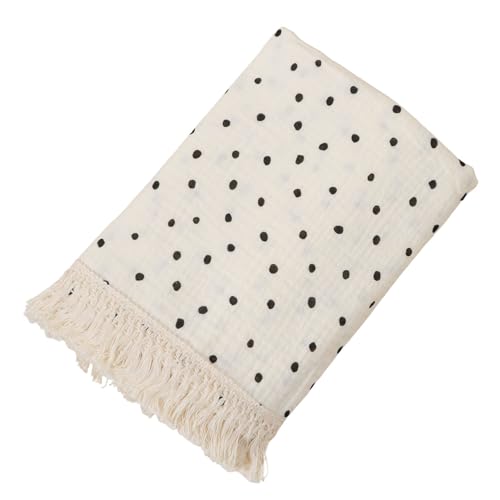 vctops Muslin Baby Blanket with Tassels 100% Cotton Polka Dot Print Swaddle Blankets 39"x47" Lightweight Soft Breathable Gauze Blanket for Sleeping (Polka Dot,39"x47") - color: Polka Dot, size: Baby(39"x47")