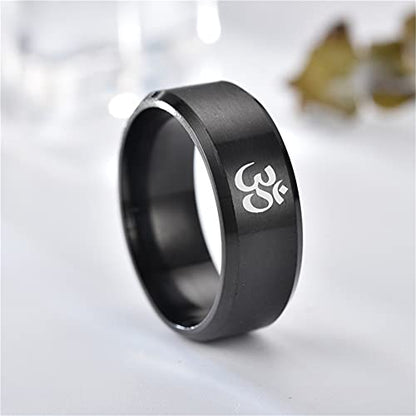 Spiritual Buddha Om Protection Jewelry-Stainless Steel Buddhism Yoga Meditation Prayer Amulet Finger Band Ring Pendant Free Necklace Chain Religious Buddhist Serenity Meditating Jewellry,Size 6-12