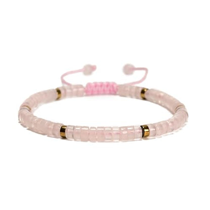 Mixed Gemstone Adjustable Braided Beaded Bracelet for Women, 2x4mm Heishi Disc Natural Healing Stone Summer Beach Jewelry, Yoga Gift for Her - color: Rose Quartz