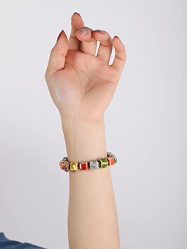 MINACHI Boho Hippie Colorful Ceramic Beads Strand Stretch Bracelet, Bohemian Summer Beach Jewelry Gift for Women - color: S02