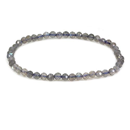 Keleny Gem Semi Precious Gemstones 4mm Round Beads Crystal Stretch Bracelet 7 Inch Unisex - color: Faceted A Grade Blue Labradorite Spectrolite