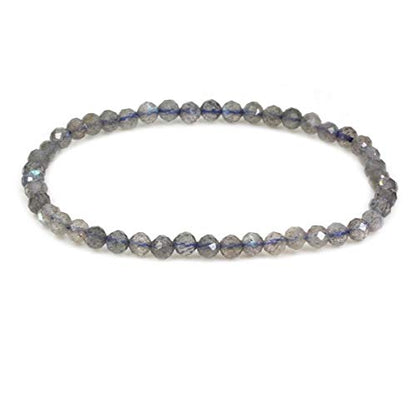 Keleny Gem Semi Precious Gemstones 4mm Round Beads Crystal Stretch Bracelet 7 Inch Unisex - color: Faceted A Grade Blue Labradorite Spectrolite
