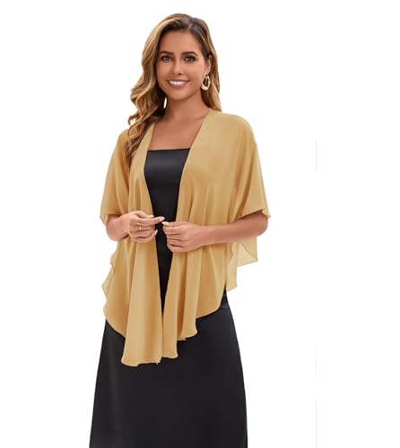 Baoqiya Chiffon Shawl Evening Scarf Shawls and Wraps for Women Wedding Party Bridal Scarves Cover Ups - color: Gold