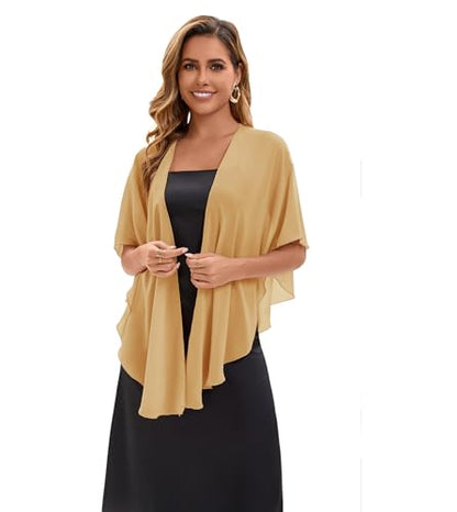 Baoqiya Chiffon Shawl Evening Scarf Shawls and Wraps for Women Wedding Party Bridal Scarves Cover Ups - color: Gold