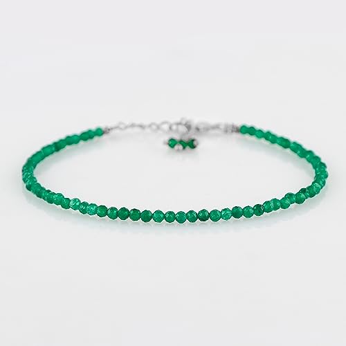 Natural Gemstone Beaded Bracelet, Microfaceted Crystals, Handmade Dainty Jewelry, Bohemian Plated Bracelet-Gift - style: Green Jade-Gemstone