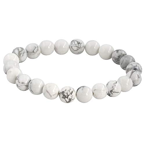 Natural Gemstones Bracelet 8mm Chakra Round Beads Energy Power Crystal Reiki Healing Elastic Stretch 7 Inch for Women Men Unisex - color: Howlite