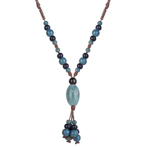 DS Boho Beaded Necklace for Women–Colorful Ceramic & African Tribal Beads, Adjustable Long Chunky Bohemian Jewelry with Gift Box Packaging,Hippie Witchy Vintage Handmade Fashion Statement Necklace - style: style-1