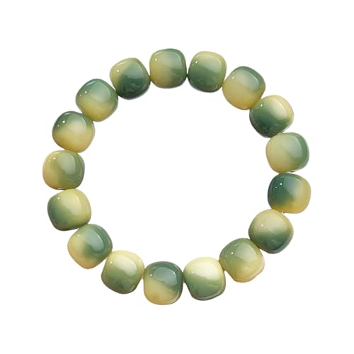 MUDI Bracelet For Women, Bodhi Seed Beads Bracelets Fidget Healing Energy Protection Stretch to My Man Jewelry Gift - color: Round Green Like Lime