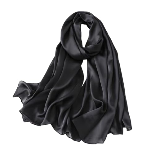 100% Mulberry Silk Long Scarf for Women Large Shawls for Headscarf and Neck- Oblong Hair Wraps with Gift Packed - color: Solid Color-black