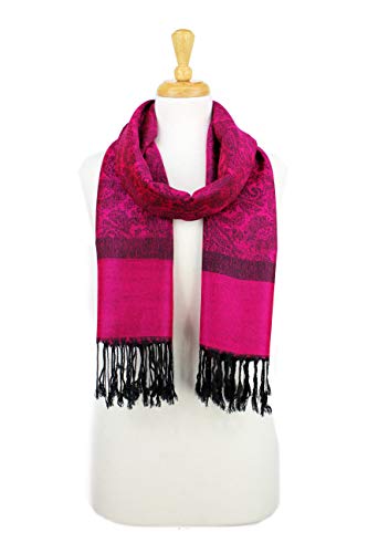 PASKMLNA Paisley Jacquard Pashmina Shawl Wrap Scarf Stole - color: Hotpink Black