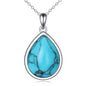 CRMAD Larimar/Opal/Lapis Lazuli/Tourmaline/Malachite/Labradorite/Turquoise/Onyx/Rose Quartz/Amber/Peridot Necklace for Women 925 Sterling Silver Teardrop Pendant Jewelry Gifts - color: Turquoise