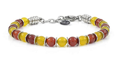 Beaded Bracelet for Men and Women – Natural Gemstone and Stainless Steel – Adjustable, Durable and Elegant – Made in Italy - color: Carnelian - Agate