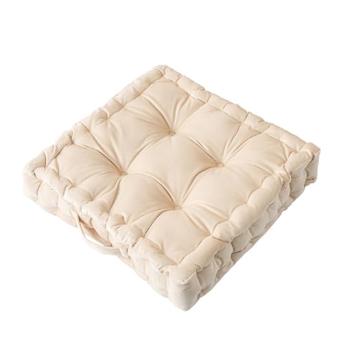 Square Floor Cushions for Adults, 17" Solid Color Velvet Square Floor Pillow Seating Cushions for Living Room Bedroom Reading Yoga Bedroom Home Decor (Ivory, 17 * 17 inches) - color: Ivory