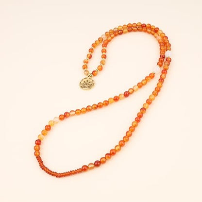 COAI Japamala Namaste Charm 108 Mala Beads Wrap Bracelet Stone Beaded Necklace - style: Orange Agate