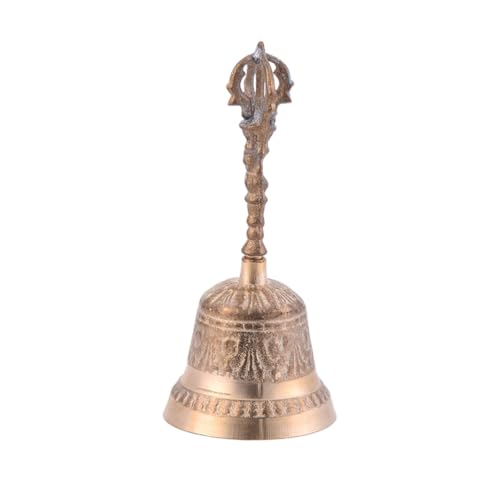 EXCEART Archaize Brass Buddha Bell 5.90 Inch Vintage Handheld Metal Bell for Home Office Decor Call Multi-Purpose Chime