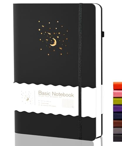 CAGIE Journal Notebook for Women Men, Hardcover Lined Notebooks Journals for Writing Work Journaling Note Taking Diary with Pen Loop (Black Ruled), Gifts, 5.7" x 8.3", 196 Pages - color: 00 Black