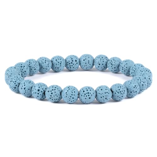 Justinstones Gem Semi Precious Gemstone 8mm Round Beads Stretch Bracelet 7 Inch Unisex - color: Dyed Light Blue Lava