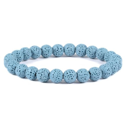 Justinstones Gem Semi Precious Gemstone 8mm Round Beads Stretch Bracelet 7 Inch Unisex - color: Dyed Light Blue Lava