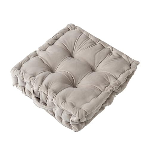 Floor Pillow, Square Floor Seating Pillow Cushion with Handle Thicken Portable Velvet Floor Pillow Cushion for Yoga Living Room Bedroom Home Decor (Light Gray,16.5×16.5×3.54in) - color: Light Gray, size: 16.5×16.5×3.54in