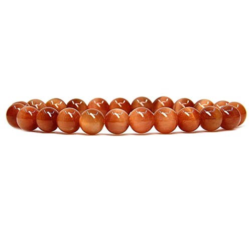 Angelstones Handmade Natural Healing Gemstone 8mm Round Beads Stretch Crystal Bracelet 7 Inch Unisex - color: Orange Tiger Eye