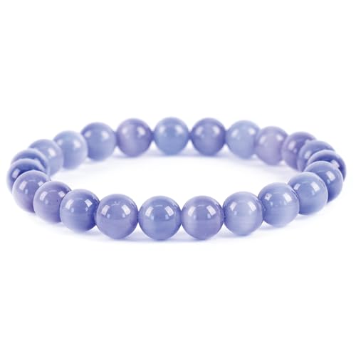 Natural Energy Healing Stone Charm Bracelet 8mm Natural Energy Healing Lava Rock Bracelet - Unisex - color: ZLY-Purple cat's eye