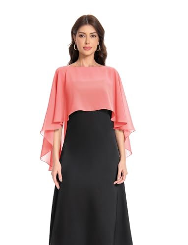Baoqiya Women's Capelet Shawls and Wraps for Evening Dresses Soft Bridesmaid Shawl Chiffon Cape Wedding Cover Up - color: Coral