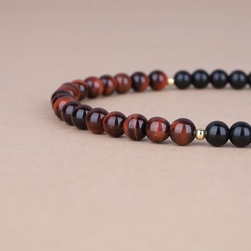 COAI Tree of Life Necklace 108 Mala Beads, Women's Men's Beaded Necklace, Japa Mala for Yoga Meditation 6mm - style: Obsidian & Red Tiger Eye