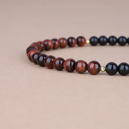 COAI Tree of Life Necklace 108 Mala Beads, Women's Men's Beaded Necklace, Japa Mala for Yoga Meditation 6mm - style: Obsidian & Red Tiger Eye