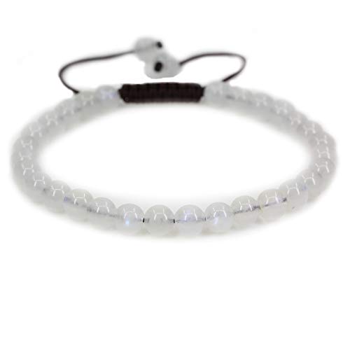 Keleny Natural Gemtone 6mm Round Beads Crystal Adjustable Braided Macrame Tassels Bracelets Unisex - color: Blue Moonstone