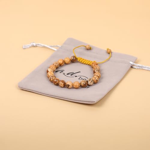 AD Beads Unisex 8mm Gemstone Bracelets Healing Macrame Adjustable 7-9 Inches || wear this healing natural gemstone bracelet help to erase your pain and fear || recover your energy||| - color: Picture Jasper