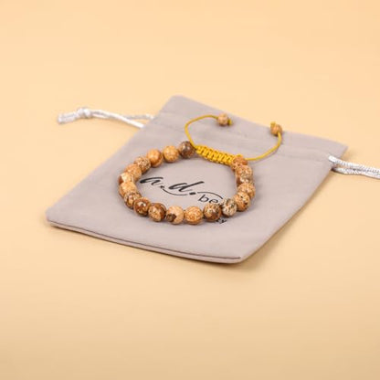 AD Beads Unisex 8mm Gemstone Bracelets Healing Macrame Adjustable 7-9 Inches || wear this healing natural gemstone bracelet help to erase your pain and fear || recover your energy||| - color: Picture Jasper