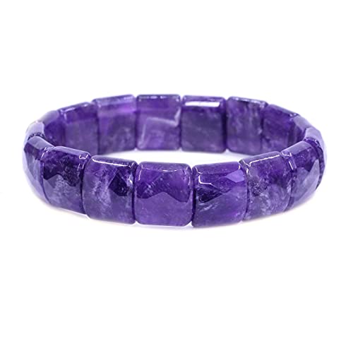 Keleny Gemstones Semi Precious 15mm Square Grain Faceted Beaded Stretch Bangle 7.5 Inch Unisex - color: Dark Purple Amethyst