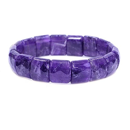 Keleny Gemstones Semi Precious 15mm Square Grain Faceted Beaded Stretch Bangle 7.5 Inch Unisex - color: Dark Purple Amethyst
