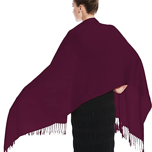 Glory Max Women Large Soft Silky Pashmina Shawl Wrap Scarf in Plain Solid Colors - color: Burgundy