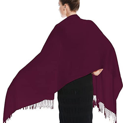 Glory Max Women Large Soft Silky Pashmina Shawl Wrap Scarf in Plain Solid Colors - color: Burgundy