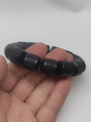 Wooden Beads Bracelet Lightning Struck Jujube Wood Black Bead Engraved with Sanskrit Words Mala Prayer Feng Shui Lucky for Women Men (Black, 16mm)