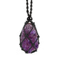 Natural unprocessed crystal raw stone hand woven rope adjustable necklace pendant for both men and women - color: Amethyst cluster