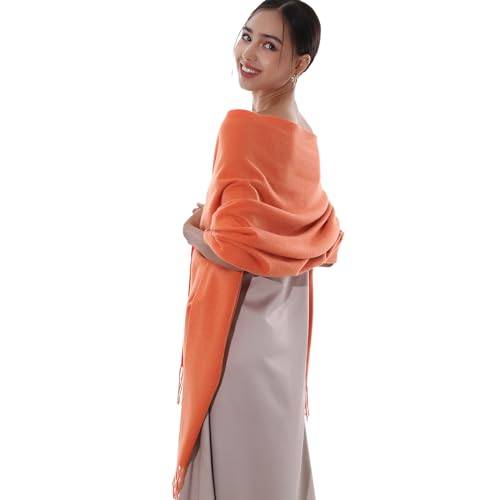 RIIQIICHY Winter Scarfs for Women Pashmina Shawls Wraps for Evening Dresses Large Warm Soft Scarves - color: Orange
