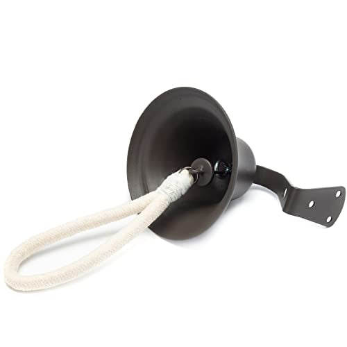 Black Hanging Dinner Bell with Outdoor Mount, Indoor Use, Nautical/Door/Church Design, Rope Included - color: Black