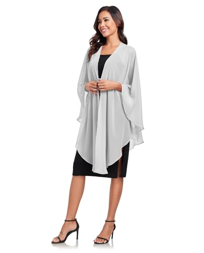 TONGFANTFL Shawls Wraps for Evening Wedding Party Chiffon Scarf Soft Bridal Wraps Wedding Guest Shawl Coverage - color: Silver Gray