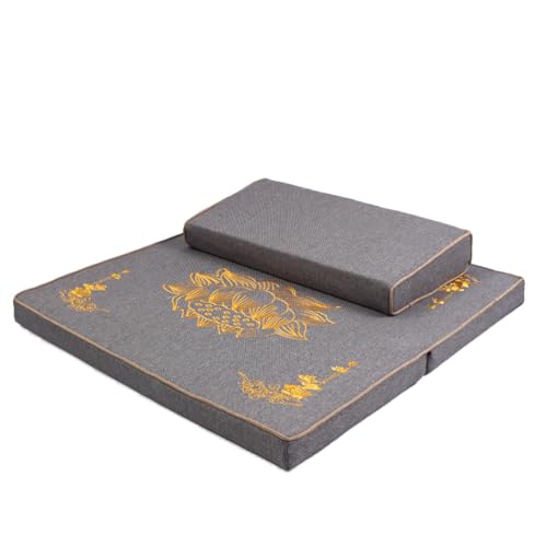 Portable Foldable Meditation Cushion Mat Set with Washable Cotton Linen Cover, Larger Thick Yoga Mat Bolster Floor Pillows Seating for Adults Meditation Accessories grey-70cm - color: Gray, size: 70cm
