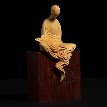 9CM ZenBoxwood Wood Carving FacelessFeng Shui Sculpture Crafts Solid Wood Decoration Home Decoration