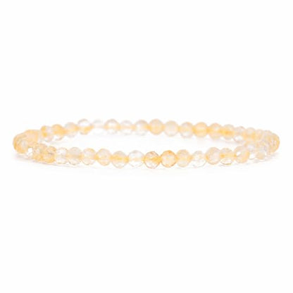 Angelstones Natural Gemstone Small Beaded Stretch Bracelet, 4mm Faceted Round Beads, Crystal Healing Bracelet for Women - color: Citrine