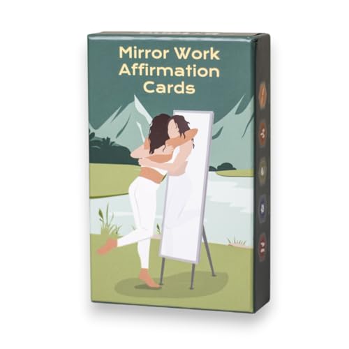 Mirror Affirmation Cards - 55 Mindfulness Cards with Mirror | Discover Your Five Power Sources: Genius, Beloved, Guardian, Warrior, and Royal. Inspirational Quotes Affirmation Cards for Motivation, Meditation, and Self-Care