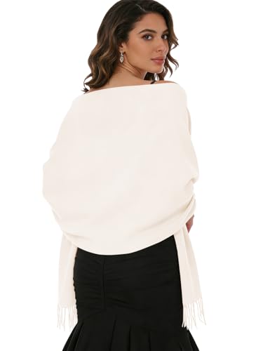 Sumolux Scarf for Women Pashmina Shawls Wraps for Evening Dresses Wedding Bridesmaid Gifts Winter Warm Soft Scarves - color: Creamy White
