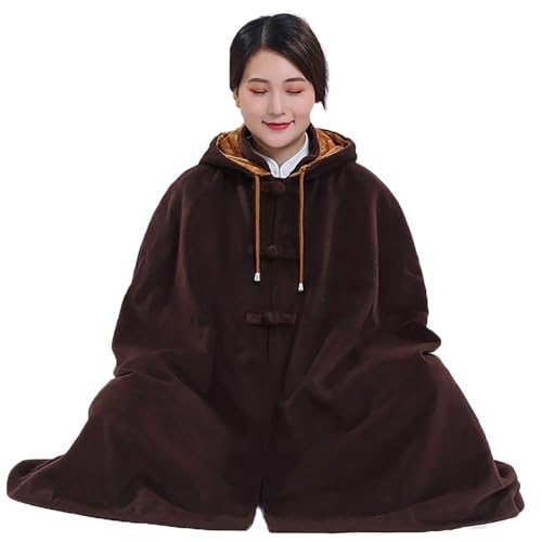Monk Clothing Meditation Cloak,Zen Cloak Men's Guanyin Cloak Double-Layer Plush Winter Thickened Buddhist Comfortable - color: Brown, size: Small